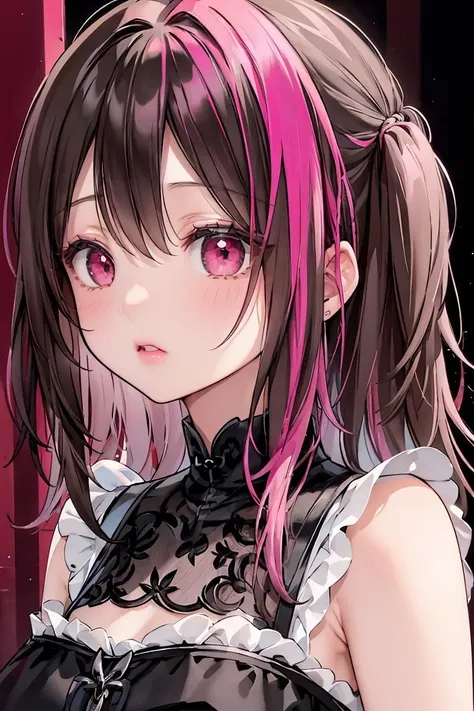 (masterpiece, best quality), 1girl, <lora:pink_highlight_v11:1> phlg, black hair, pink highlight