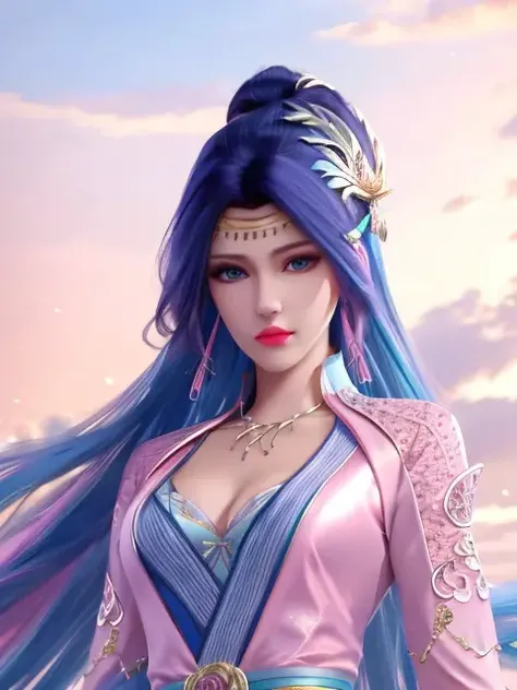 <lora:yunyun:0.7> best quality, masterpiece, detailed hair, highres, (((yunyun))) ,necklace,hair ornament, (Beautiful face), looking at viewer, blue hair, standing, ((half body)), ((pink suit))