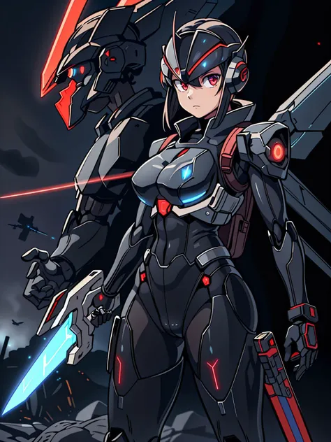 1girl,<lora:AC6:0.5>,ac6,solo,android,mecha,mecha musume,one eye,glowing eye,mechanical arms,black gloves,huge airplane wings,glowing sword,(((energy sword))),holding,holding weapon,holding sword,looking at viewer,military,science fiction,solo,weapon,fighting stance,dynamic pose,backpack,helmet bulletproof vest,glowing eye,full armor,<lora:flat2:-0.5>,
