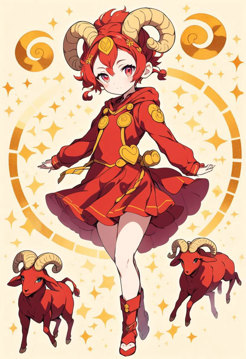 image portraying the zodiac sign Aries in an anime girl version, blending elements of courage, independence, and dynamism. Infuse the character with vibrant colors, a confident posture, and subtle zodiac symbolism to convey the essence of Aries in a visually appealing and unique manner