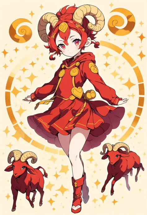 image portraying the zodiac sign Aries in an anime girl version, blending elements of courage, independence, and dynamism. Infuse the character with vibrant colors, a confident posture, and subtle zodiac symbolism to convey the essence of Aries in a visually appealing and unique manner