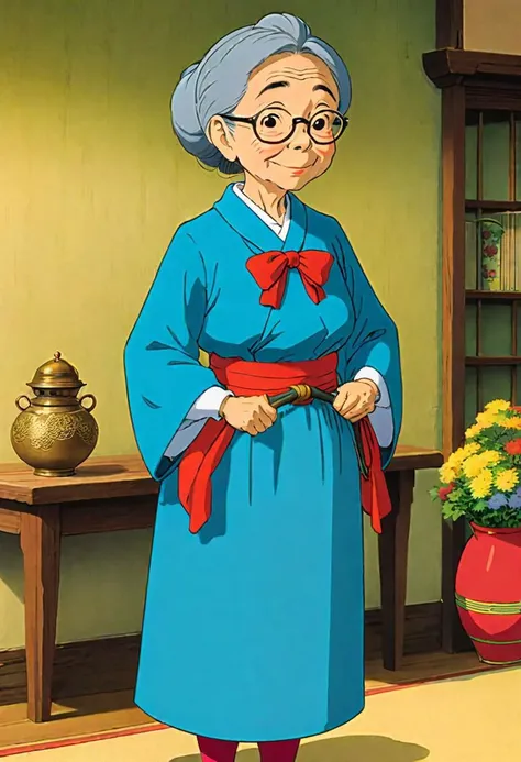 Aunt Dete with same outfit as in the cartoon from Heidi the japanese cartoon. Style design: Hayao Miyazaki