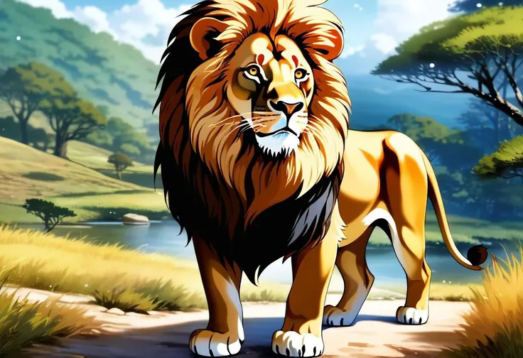 (high quality:1.4), (best quality:1.4), (masterpiece:1.4),A scenario of a lion