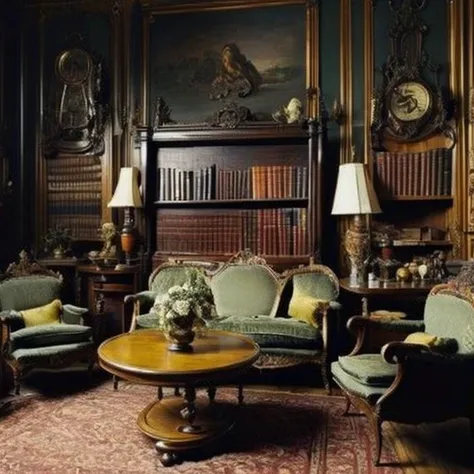 <lyco:antique_style_interior_design_Sa_May:1.0> antique interior , early 1900s living room