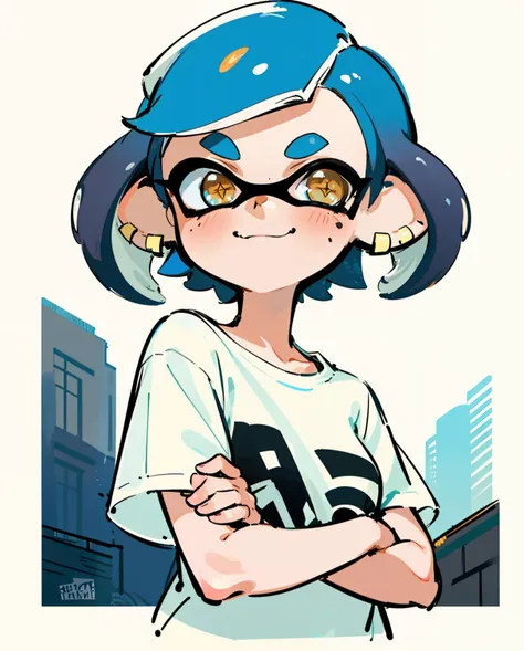 1girl, solo, upper body, inkling, <lyco:splatoonstylev1-10:1.0>, splatoon, street style, full body,  <lora:add_detail:-0.4>, sixtiees style, poster,  <lora:splatoonall2-000008:0.65>, white t-shirt, short_hair