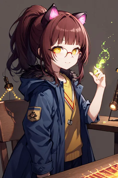((best quality)), (((masterpiece))), (highres), original, extremely detailed 8K wallpaper, (an extremely delicate and beautiful girl with Luminous digital cat ears and coat,dark red hair,single ponytail hairstyle,glasses,),(spirit),(beautiful detailed yellow eyes),(thick eyeshadow),world masterpiece theater, depth of field,(tribal totem), enderman, solo,virtuous woman, laboratory coat, torn clothes, arrogant smile, despair, detailed background,beautiful detailed shadow, dust, light shafts, good lighting,(With the biological laboratory as the background),microscope on table,A desk full of lab reports,
/////////// <lora:QuAn_V7:1>, <lora:ç»ä¸½çå
å½±:0.2>,<lora:add_detail:0.35>, <lora:adaptedmodel:0.35>
