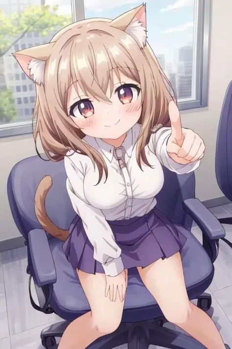 1 girl,short hair,blonde hair,purple eyes,cat ears,big breast,navel,midriff,blush,v sign,holding dicks in both hands,lewd expresion,horny,thirst
