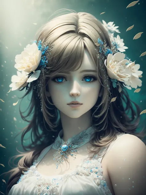 ((best quality)), ((masterpiece)), ((realistic)), woman, blonde hair, blue eyes, white dress, underwater, flower petals, (colorful), intricate details, highly detailed, sharp focus, digital render, professional, 4k, artstation, <hypernet:sxzBloom_:1>