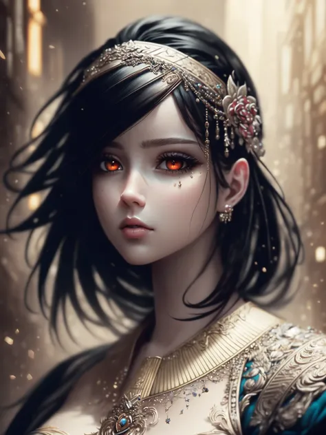 ((best quality)), ((masterpiece)), ((realistic)), woman, black hair, red eyes, (colorful), intricate details, highly detailed, sharp focus, digital render, professional, 4k, artstation, artgerm, <hypernet:sxzBloom_:1>