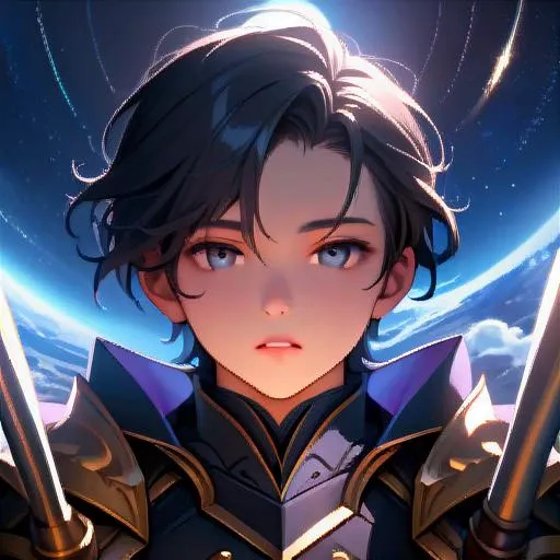 masterpiece, best quality, medium view UHD cinematic photo of boy, ************, black hair, deep set eyes, full lips, short wavy hair, armor, staff, starry sky, full moon, milky way, fantasy world, magical atmosphere, sharp focus on subject, high detail, dark shadows