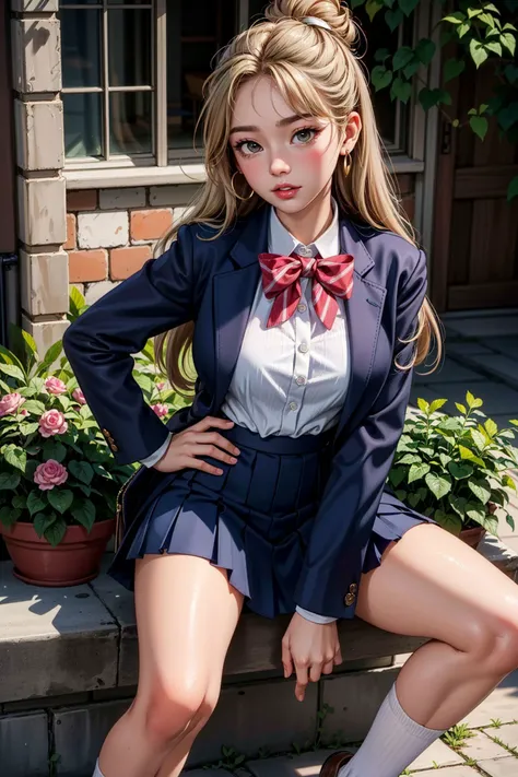 Protrait, photography, art by Anna Razumovskaya, upper half body, underboobs, beautiful baby girl face ,ginger, petite, cute face, oval jaw, delicate features, beautiful face, bright blue eyes, Anna Dittmann art, a medium breast, sensual look, school uniform