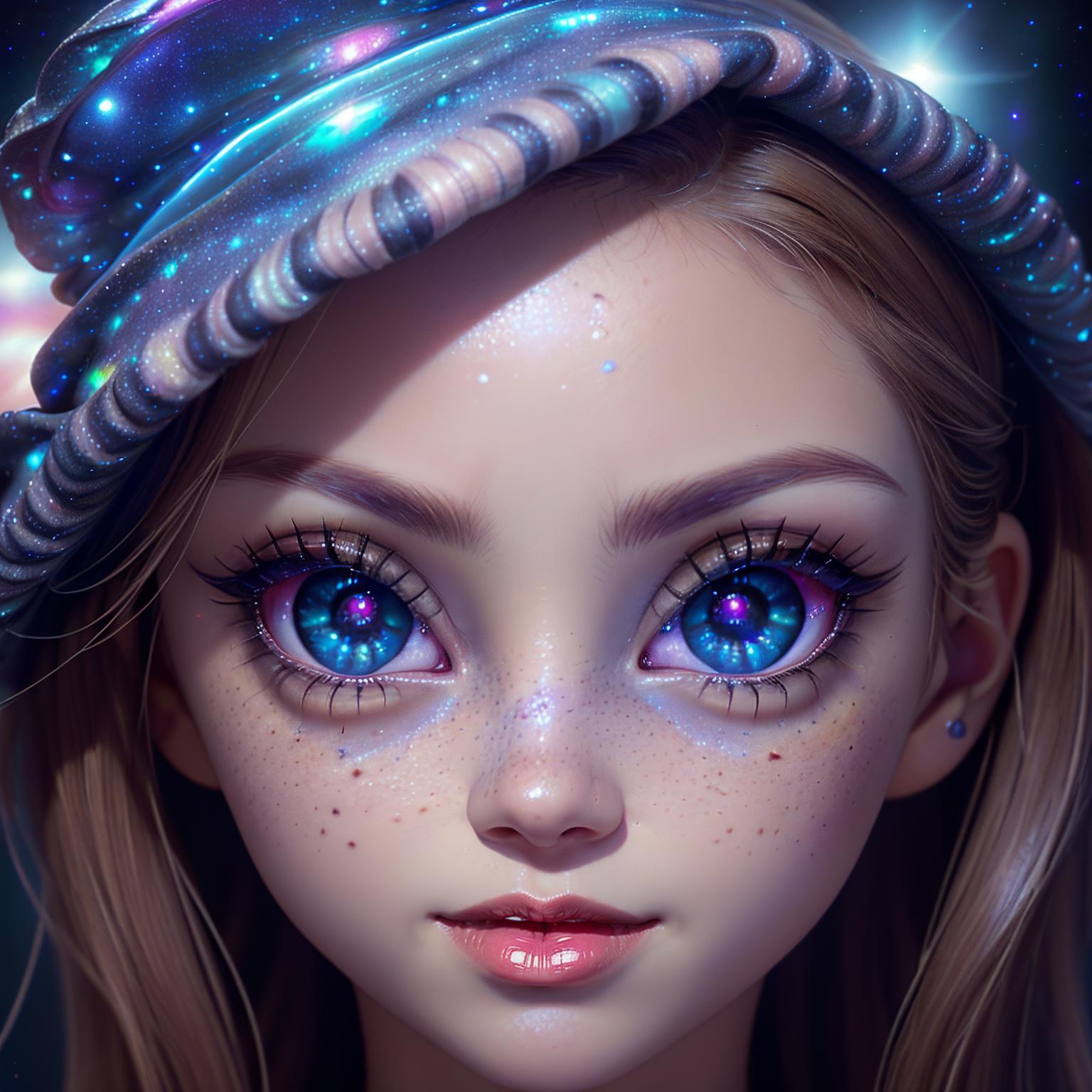 A close up of a girl with blue eyes wearing a hat - SeaArt AI