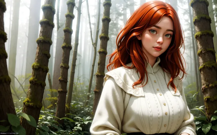 beautiful european woman, ginger hair, freckled, winter forest, natural skin texture, 24mm, 4k textures, soft cinematic light, adobe lightroom, photolab, intricate, elegant, highly detailed, sharp focus, (cinematic look), soothing tones, insane details, intricate details, hyperdetailed, low contrast, soft cinematic light, dim colors, exposure blend, hdr, faded, standing