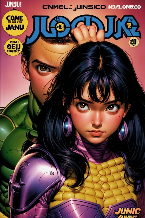 a girl fighting with a monster, (comic cover joe jusko style:1.3)