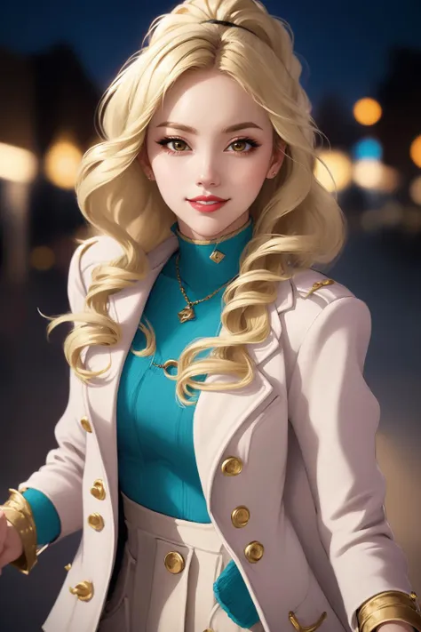 masterpiece, best quality, clair, edgcj, jacket, chic, lipstick, city, cowboy shot, looking at viewer, smile <lora:clair-nvwls-v1-final:0.9> fcPortrait <lora:edgChicJackets:0.9>