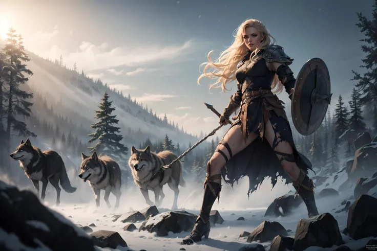 masterpiece, best quality, illustration, comic art, dungeons and dragons, full body, perfect shadows, (anime:0.85), (sharp), graphic novel cover illustration,
gorgeous 29 year old woman, sexy, legs apart, aggressive stance, narrow waist, slim, BREAK
torn viking white linen dress, dirty, sweaty, torn clothing, long legs, slim, fit, dimly lit, BREAK
blond hair, messy hair, big hair, absurdly long hair, BREAK
dark boreal forest, snow, windswept, detailed background, wolves in (distant) background, epic, heroic, action packed, haze, fog, mist, BREAK
(8k), ( lighting), (dramatic lighting), (sharp focus), light particles, film grain, depth of field,
