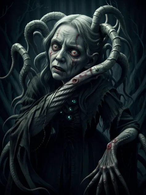banshee, ghost, old woman, dead, creepy, decadent, ruined skin, realistic eyes, transparent body and clothes, scars, invisible, bloody, crying, screaming, sad, stunning details, very detailed, high resolution, photorealistic, cinematic lighting, realistic proportions, realistic perspective, harmonic composition, sharp focus, fantasy, D&D, ManyEyedHorrorAI <lora:ManyEyedHorrorAI:0.7>