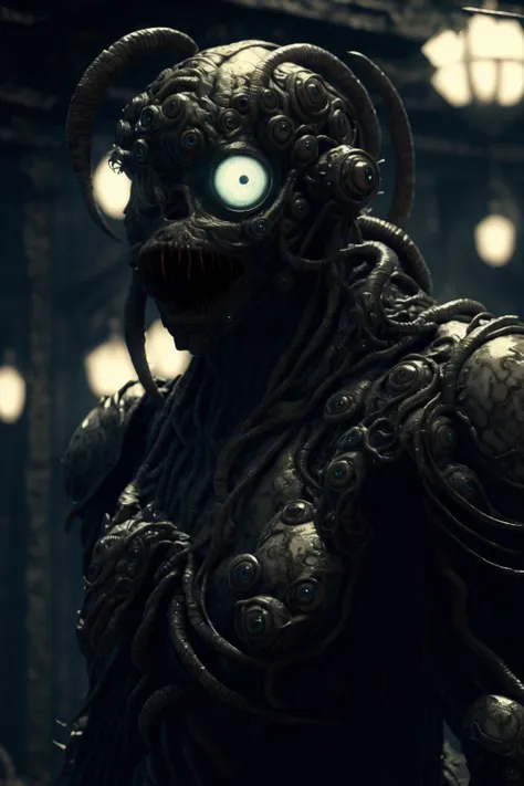 <lora:Androids-01:1> <lora:ManyEyedHorrorAI-000011:1> ManyEyedHorrorAI, cyborg, amazing armor, high details, neon,