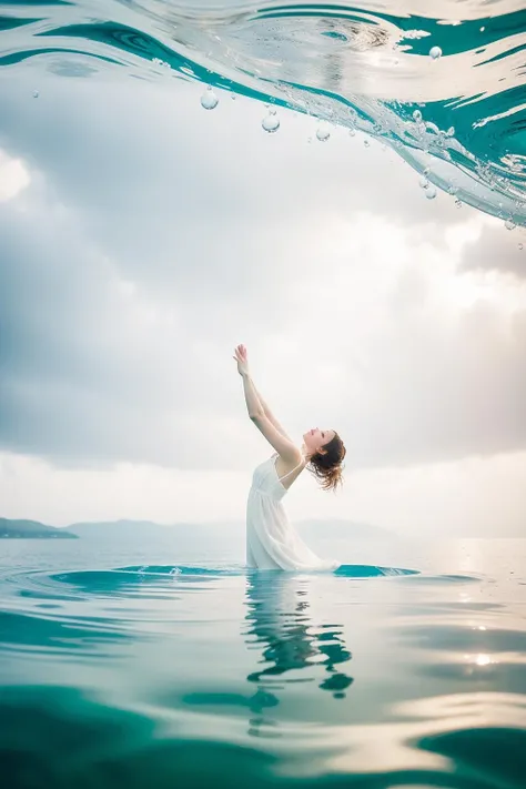 HighKeyStyle, woman, floating in the water, calm water, white backgroun
intricate details, hyperdetailed, cinematic, realistic, masterpiece, <lora:HighKeyStyle:0.8>