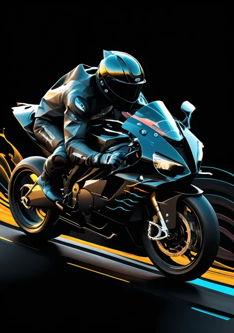 Hyper-quality, Hyper-Detailed, Hyper-minimalist, fractalist, vantablack background, <lora:SilkArt:0.83>, wavy coloured lines, superbike made of S1LK4RT,  ethereal,