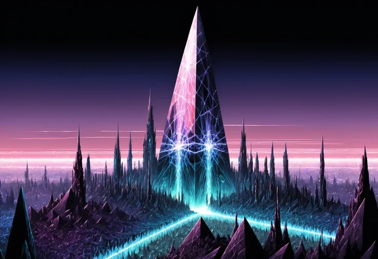 digital illustration, city, <lora:SilkArt:1>, fantasy partially buried crystals made of s1lk4rt , prismatic, chromatic, obelisk