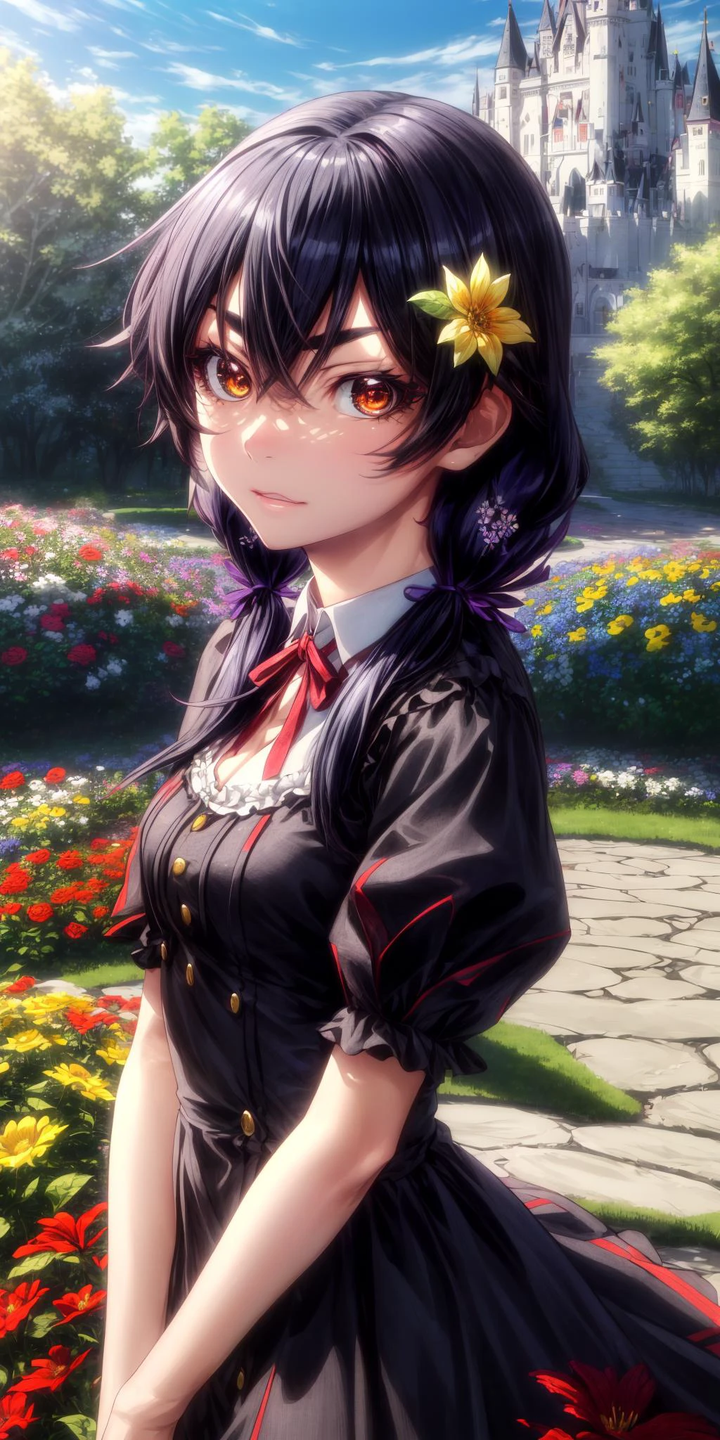 (masterpiece), best quality, (((ultra detailed, 8k quality))), expressive eyes, perfect face, perfect anatomy, perfect body, scene, <lora:scene_:0.7>, <lora:more_details:0.7>, <lora:beautiful_detailed_eyes:0.5>, <lora:GoodHands-beta2:0.7>, <lora:give_it_a_name:0.7>,
ta_dress, <lora:lolishionDress_floral_style3:0.7>, garden, flower field, castle, <lora:kanbaru-suruga-v1:1>,
kanbarusuruga, long hair, twintails, low twintails, medium breasts, brown eyes