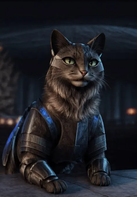 a black cat,<lora:BDG3CT:0.5>,bgcats,4k,at distance,(cat cyber armor:1.3),<lora:add_detail:0.8>,<lora:Defaults17Style v2:0.8>,Defaults17Style,<lora:LowRA:0.8>,dark theme,