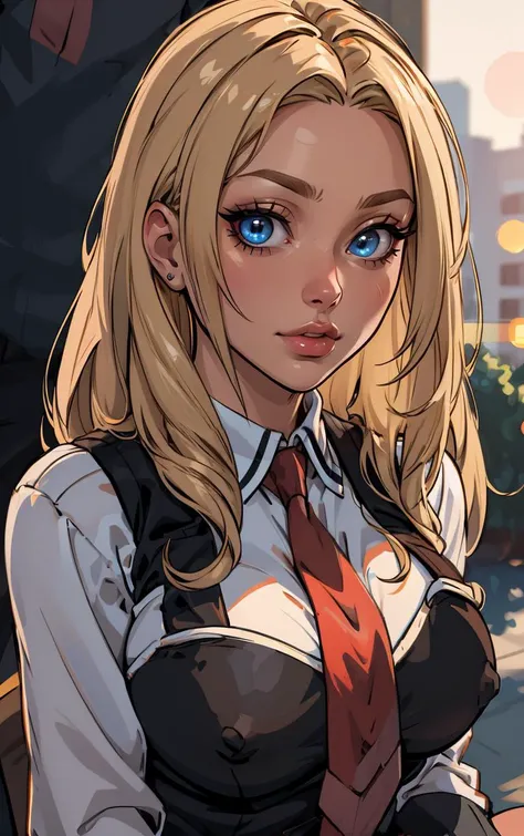 ((masterpiece, best quality)), insaneres, absurdres, solo, outdoors,
CLOTHING_BibleBlack_SchoolDress_ownwaifu,
1girl, blonde hair, long hair, blue eyes,
black vest, red skirt, white shirt, collared shirt, suspenders, school uniform, black thighhighs, zettai ryouiki, necktie, long sleeves, pleated skirt, red necktie,
(portrait, close-up)<lora:CLOTHING_BibleBlack_SchoolDress_ownwaifu:0.8>,
lens flare, depth of field, bokeh, embers, vanishing point, looking at viewer,