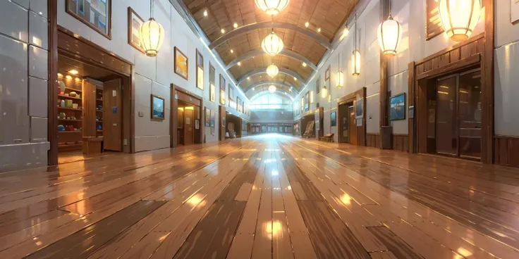 There is a long hallway with a lot of lights on the ceiling - SeaArt AI