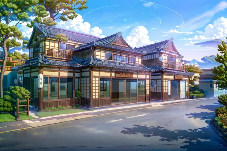 (masterpiece:1.2),best quality,PIXIV,blue archive background,
no humans,scenery,sky,tree,outdoors,cloud,day,blue sky,architecture,house,east asian architecture,building,grass,bush,road,door,window,sunlight,
<lora:blue archive background-000018:1>,
