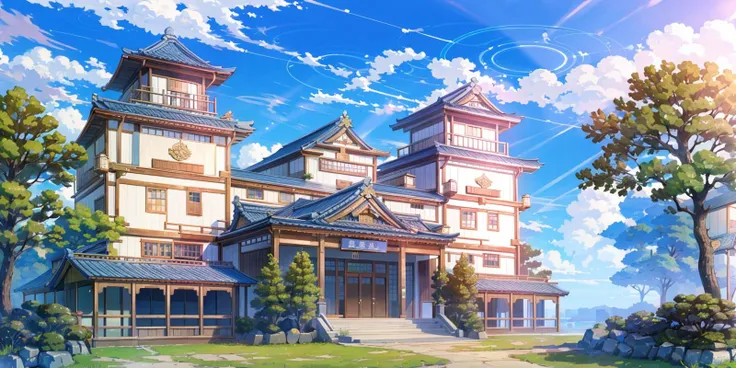 (masterpiece:1.2),best quality,blue archive background,
no humans, scenery, sky, outdoors, cloud, building, blue sky, day, english text, tree, japan, sign
<lora:blue archive background-000018:0.8>,