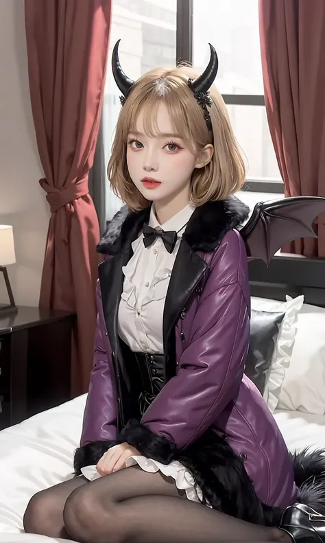 (exceptional,best aesthetic,new,newest,best quality,masterpiece,extremely detailed,),1girl,(((demon tail))),purple fur coat,wings,purple coat,purple fur-trimmed jacket,fur coat,winter coat,black dress,black leather dress,demon,horns,demon horns,demon wings,demon tail,demon wings,demon wings,blonde hair,pink eyes,black leather dress,purple fur coat,pantyhose,high heels,mansion bedroom,white gloves,inside,sitting,indoors,embroidery,embroidery,silk,white heels,forked tail,spade tail,bed,bedroom,mansion,fancy bed,gothic,gothic lolita,lolita fashion,lolita,frilly,ribbon,monochrome,tiny girl,petite,thick,short stack,beautiful,
<lora:aespaWinter_aespaWinterV1:0.6>,aespawinter,<lora:cuteGirlMix4_v10:0.6>,mix4,(PureErosFace_V1:0.6),(ulzzang-6500:0.6)