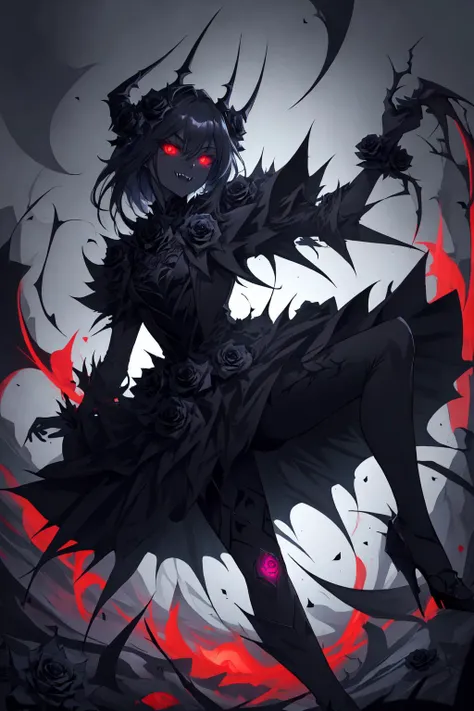 gorgeous and stylish monochrome, eye coloring,strong color contrast, extremely detailed 16k cg wallpaper,dark night,back light,
(solo,sharp fangs, full of malice, extremely evil, ominous,
1 imitate black rose's spider girl,imitate black rose's body,imitate black thorn's legs, red glowing eyes,unintelligent beast :1.3),
(black rose theme, brightness absorbing flowers:1.3), extremely dangerous atmosphere, ultra high res <lora:blackrose:0.5> blackrose, blackrosetheme, madebyblackrose,