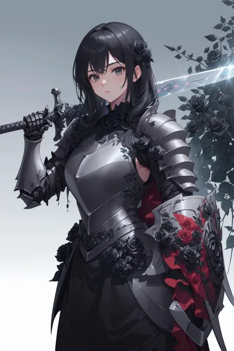 (extremely detailed CG unity 16k wallpaper, hyper detailed, delicate background, depth of field,ultra high res:1.3),
(gorgeous knight armor,1 girl,holding a great sword composed of black roses:1.5),
<lora:blackrose:0.4> blackrose, blackrosetheme, madebyblackrose, <lora:Concept_SwordOverShoulder:0.7> weapon over shoulder, hand on hip