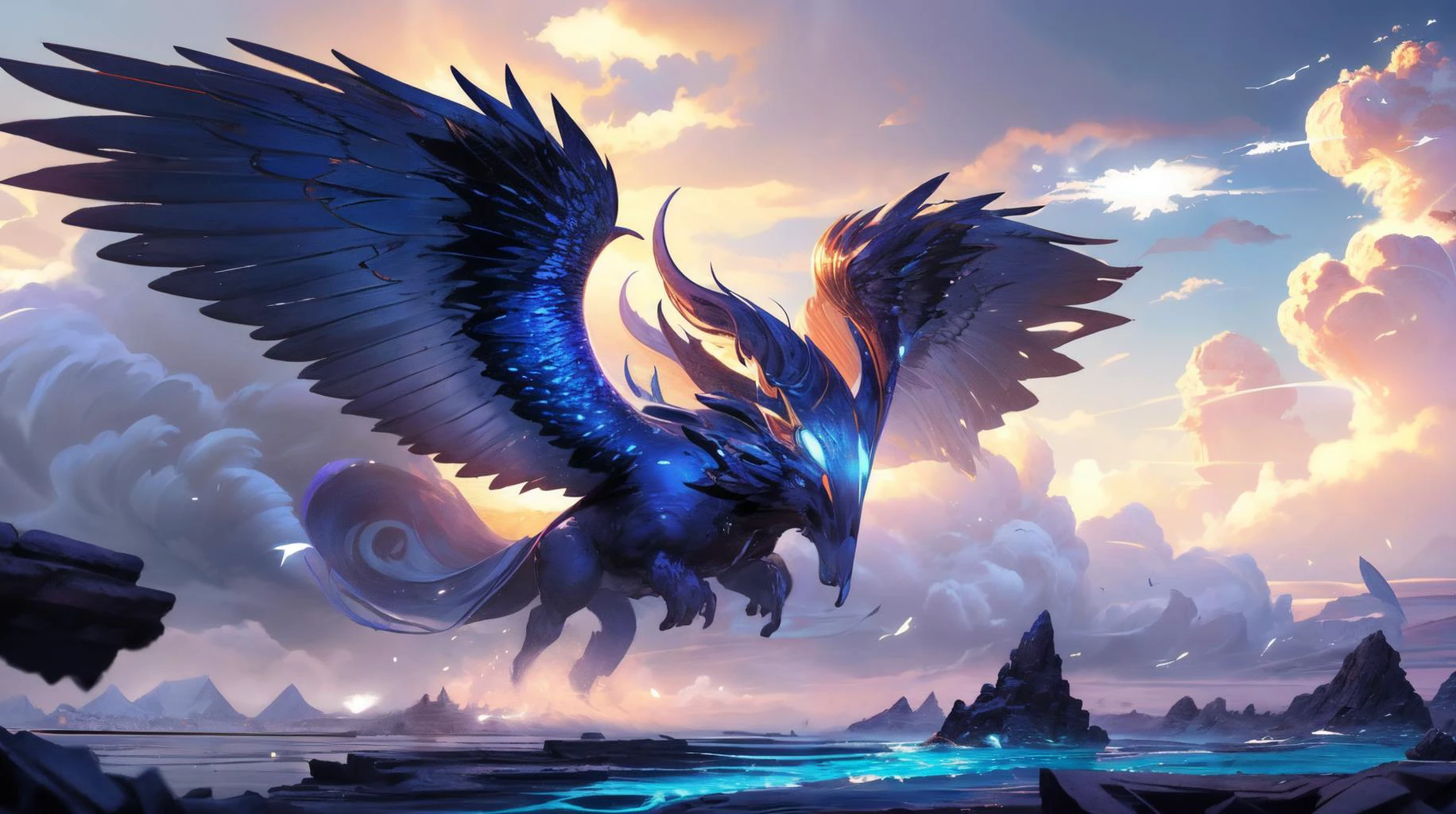 (masterpiece, best quality, fullscreen), [(full body:1.2)::0.1] (photo of a Alienesque [cloud, air] [magical being:creature:0.6]:1.1), <lora:EYES EyesGen:0.7> intricate iris, (two Medium eyes:1.1), (Serpentine:1.2), (Celestial Wings (( Time compression Oval Brick Wave propagation Turbulence Gaseous Enchanted Wavy lines magic:1.0) wings attached to the back):1), (very long white hair:[1.1:0.1:0.2]), (Antique Angular body with Amorphous head and with many Clawed Appendages:1), (strong wind visible through ink cloud Circulation :1.5), (look at the viewer), (background representing River and Mountain Range:1.1), (Sienna Blue Hour:1.1), <lora:EFFECT Cloudify:0.1>, <lora:MONSTER CuteCreatures:0.1> Cu73Cre4ture, , , <lora:SLIDER muscle_slider_v1:-0.5>,<lora:LIGHT kkw-HDR-v1.0a:0.2> kkw-HDR, <lora:LIGHT epi_noiseoffset2:0.2>, <lora:QUALITY add_detail:0.4>, (Full body Shot, Shallow Focus Shot, Low Angle Shot:[1.2:0.5:0.1]), heavily detailed, , , (sharp focus), <lora:EFFECT Magic card fakemtg_label:1> fakemtg, (no humans), tricate, elegant, highly detailed, digital painting, tarot card, trending on artstation, concept art, matte, sharp focus, illustration, hearthstone, art by Artgerm and Greg Rutkowski and Alphonse Mucha