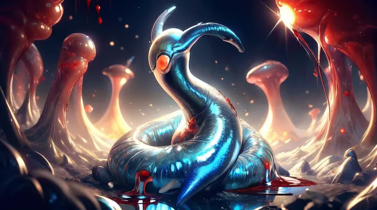 (masterpiece, best quality, fullscreen), [(full body:1.1)::0.3] portrait (photo of a giant parasite [magical being:creature:0.4]:1.4), <lora:EYES Solid-10:0.7> solid eyes, colored sclera, (Glistening living skin:1.6), (several Futuristic fleshy Feathered Appendages:.2), (Mouse body shape:1.2), (Dolphin head:1.1), (two Multi-Jointed Appendages:1.1), <lora:EFFECT Proto:0.4>, (<lora:EFFECT Clothing - Flesh Armor_v1.2:0.3> fl3sh4rmor,flesh,meat, BLOOD, VEINS), <lora:EFFECT cell:0.3> cell, <lora:MONSTER ral-mythcr-sd15:0.5> (ral-mythcr:1.2), (surrounded by many giant blood Circulation all around:1.6), (background in a flesh and blood hell landscape:1.4), (shiny and glowing lighting:1.4), , <lora:QUALITY Better_Nature_v1:0.7>, , (look at the viewer:1.2), , <lora:SLIDER muscle_slider_v1:0.5>, <lora:LIGHT kkw-HDR-v1.0a:0.2> kkw-HDR, <lora:QUALITY add_detail:0.2>, <lora:QUALITY kkw-better-v1.0a:0.7>, <lora:QUALITY BG2_dpep4+silicon29dim64:0.1>, (Full body Shot, Shallow Focus Shot, Low Angle Shot:[1.2:0.5:0.1]), heavily detailed, , (asymmetric composition:1.6), (sharp focus), , (no humans), remely detailed face, 8k, epic composition,over-shoulder shot,synthwave,Bee  style,stars citizen,fantasy,eqymmetrical,cinematic lighting,shadows,cinematic,trending on Artstation,intricate details,alluring,masterpiece