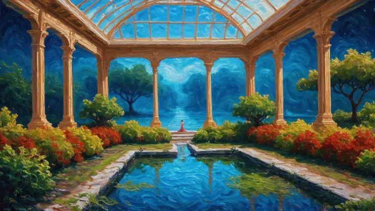 <lora:EnvyStarlightSwirlOilPainting01:1.25:hr=2>oil painting, warlike paranormal romance, 1960s neoclassical Botanical garden conservatory in a pristine fantasy underwater topia edge of the universe, masterpiece