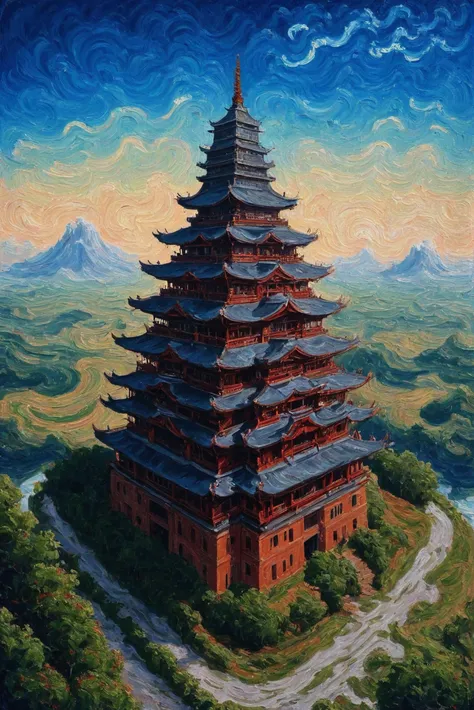 <lora:EnvyStarlightSwirlOilPainting01:1.25:hr=2>oil painting, ominous gothic, 1700s japanese skyscraper rooftop in a gargantuan fantasy arcology at the end of time, masterpiece