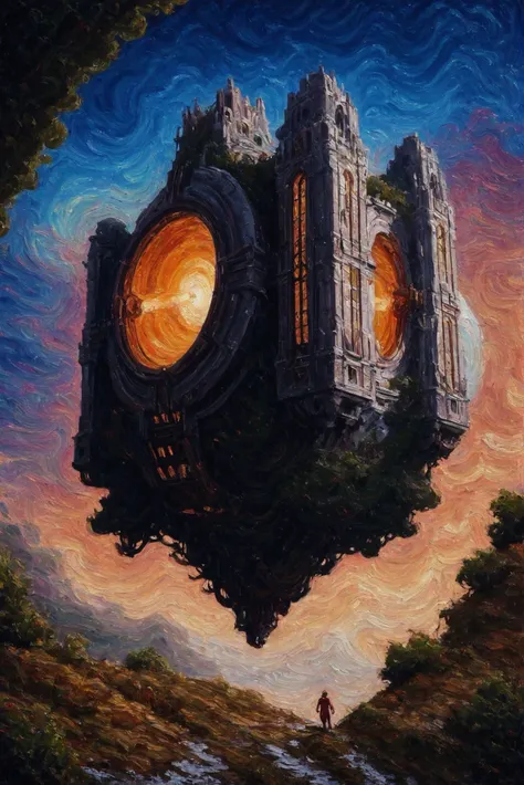 <lora:EnvyStarlightSwirlOilPainting01:0@0,0@.24,1.65@.25:hr=2.5>oil painting, cinematic still, urban fantasy, 1500s gothic a abandoned,pristine scifi cosmic arcology beyond the end of the universe, masterpiece, by Leon Tukker