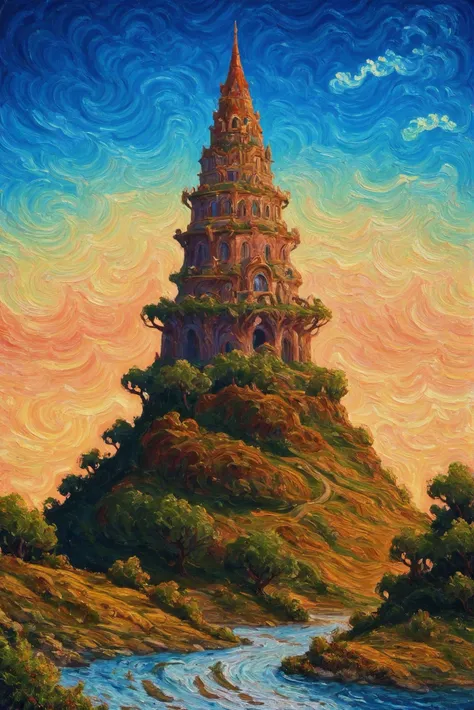 <lora:EnvyStarlightSwirlOilPainting01:1.25:hr=2>oil painting, cinematic still, elfpunk, cheerful,amazing fantasy megastructure at the beginning of time