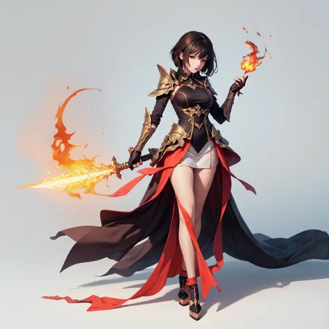 masterpiece, ultra quality,(realistic shadow:1),(full body),(fantasy 1girl, ),( colorful),with flame sword,