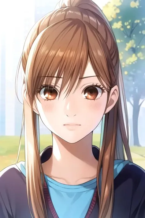 masterpiece, best quality, photorealistic, 1girl, solo, looking at viewer, upper body, , <lora:chihaya_ayase:0.72>, chihaya_ayase, brown hair, brown eyes, long hair, ponytail, , time travel, 16k resolution
