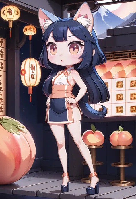 (rusty Lounge:1.3) catgirl, full body, [:casual costume design,:0.2], official art, chinese, soft vivid peach lighting , in summer, dark Japan, bombshell hair, slate blue hair, Tuck and Roll,hime cut, animal pose<lora:EnvyCuteXL05Vibrance-lyco-e-000021:1>