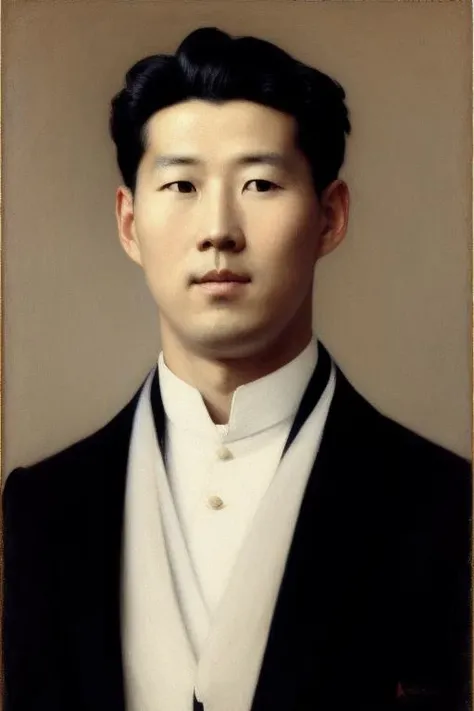 head and shoulders portrait of sonheungmin by alfred stevens, <lora:hmsonLORA:1.2>