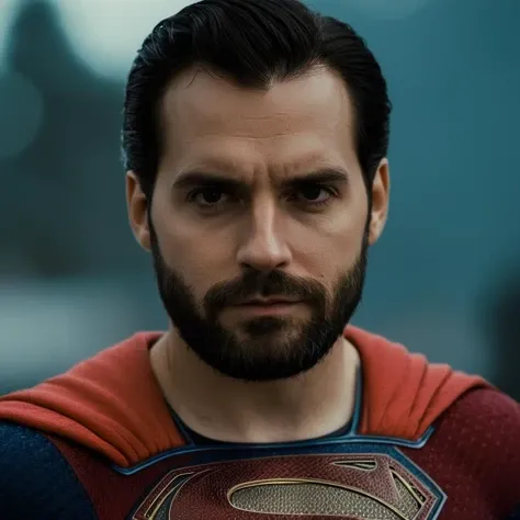 cinematic film still of <lora:Superman v2:1>
Kal-El, Kryptonian, Man of Steel, Superman a man with a beard and a superman shirt,solo,looking at viewer,shirt,black hair,1boy,male focus,facial hair,beard,realistic,mustache,manly, shallow depth of field, vignette, highly detailed, high budget, bokeh, cinemascope, moody, epic, gorgeous, film grain, grainy