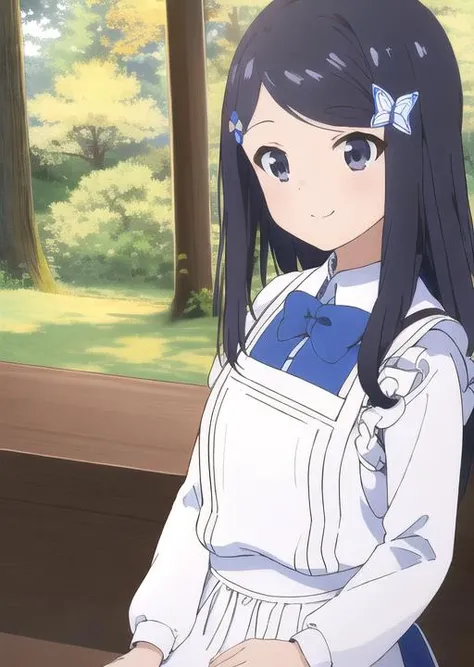 <lora:MitsuhaV1:1>, mitsuha,
in forest, simple background, dynamic_angle, upper body, smile, beautiful_background, apron, low_angle, upper body,, (ultra detailed, masterpiece:1.2), 1girl,