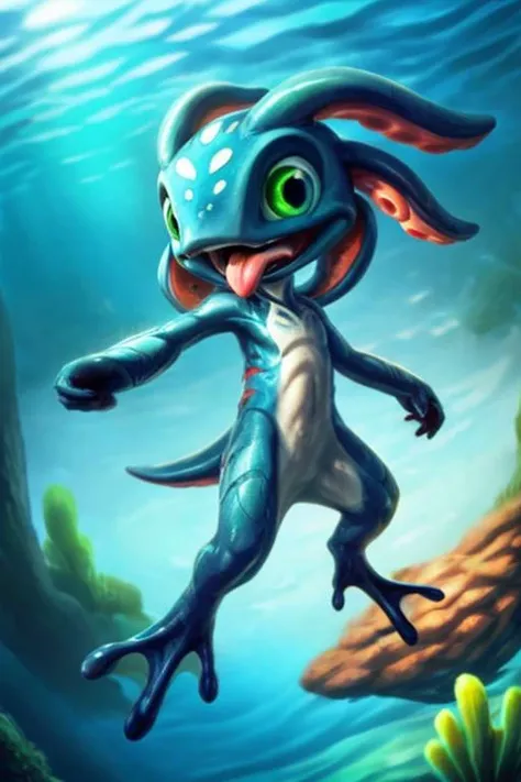 (((masterpiece, best quality))), real life, realistic, 8k, stunningly beautiful, highly detailed, depth of field, complex background, BREAK fizz_lol, (amphibian:0.7), furry, solo, full body, (tentacle_hair:1.2), open mouth, tongue out, gills, webbed feet, BREAK smooth skin, sideview, dutch angle, underwater, swimming, coral reef, bubbles <lora:Fizzv4:0.8> <lora:more_details:0.5>