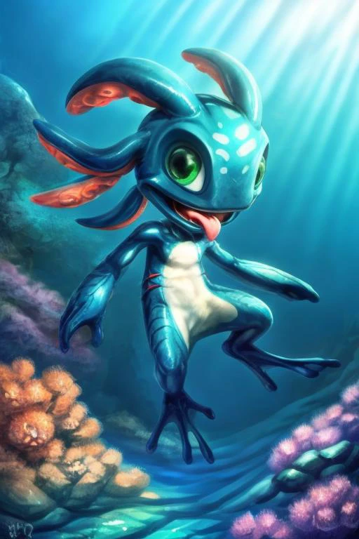 (((masterpiece, best quality))), real life, realistic, 8k, stunningly beautiful, highly detailed, depth of field, complex background, BREAK fizz_lol, (amphibian:0.7), furry, solo, full body, (tentacle_hair:1.2), open mouth, tongue out, gills, webbed feet, BREAK smooth skin, sideview, dutch angle, underwater, swimming, coral reef, bubbles <lora:Fizzv4:0.8> <lora:more_details:0.5>