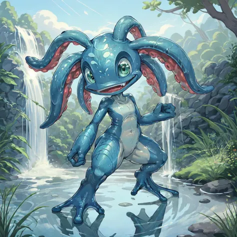 ((masterpiece, best quality)),
(amphibian:0.5), fizz_lol, (huge webbed feet:1.2),( tentacle_hair:1.1), sole,shiny skin, oil skin,nude,(thick thighs:1.15), (chubby:0.5), (plump:0.5),cute,aged down,fangs,toes,standing ,small_head
, flat feet, waterfall, rain,
<lora:Fizzv5:0.65>, <lora:more_details:0.3>,