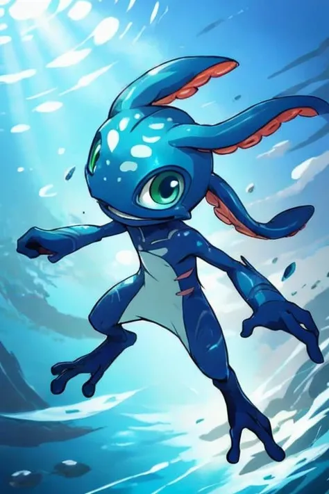 (((masterpiece, best quality))) (drawing, flat colors, anime), stunningly beautiful, highly detailed, BREAK fizz_lol, solo,full body, webbed feet, tentacle_hair, BREAK swimming, under water, coral reef, light beams, light particles, iridescent, <lora:FizzLora-000015:0.8>